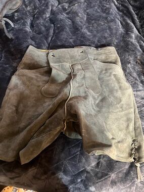 Suede Lederhosen-Style Shorts in Olive Green